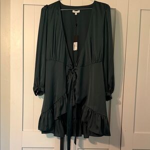 Gianni Bini Forest Green Ruffle Tie-Front Mini Dress